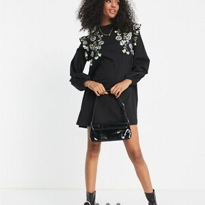 Asos Design mini swing dress with ruffled shoulder design